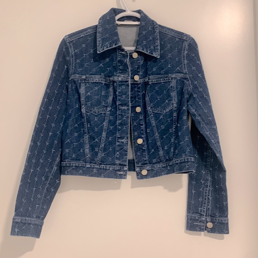 Stella McCartney All over monogram print crop denim jacket XS